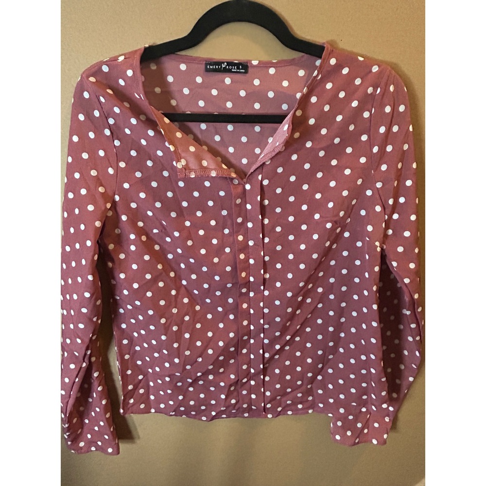 Emery Rose Polka Dot Blouse Womens Small Mauve Excellent Button Front